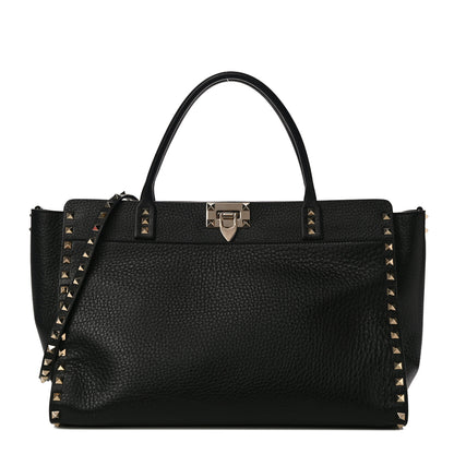 Valentino Garavani Grained Calfskin Rockstud Satchel Black 1 of 12