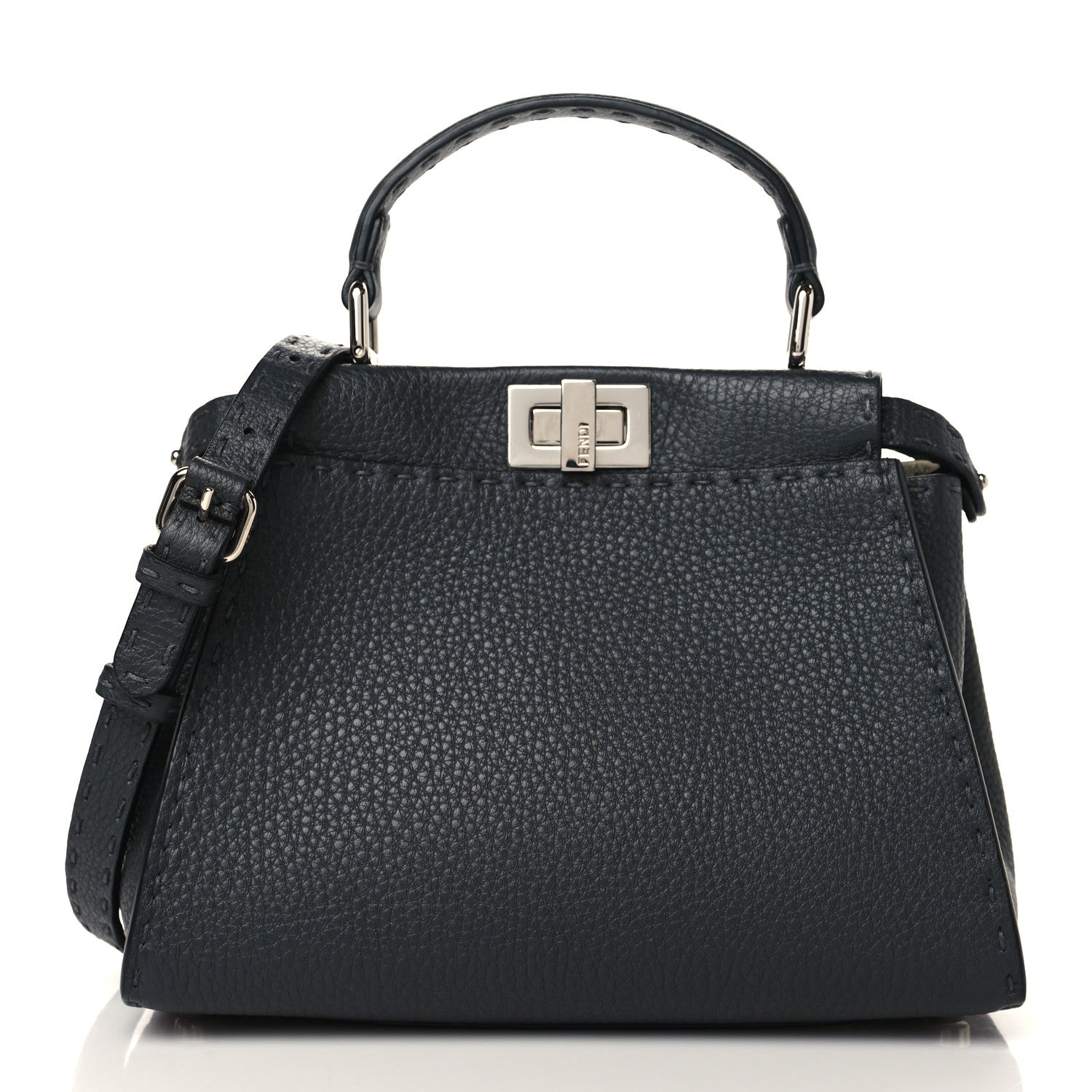Fendi Cuoio Romano Selleria Bi-Color Mini Peekaboo Iconic Satchel Asfalto Latte 1 of 6