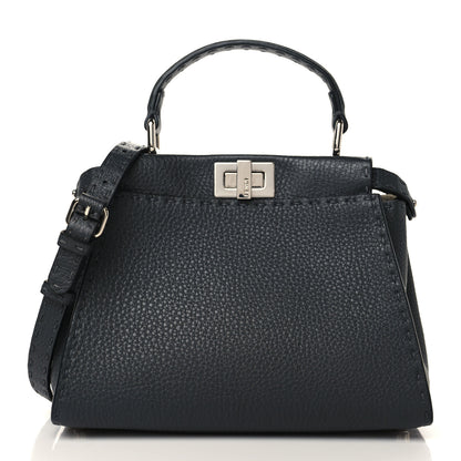 Fendi Cuoio Romano Selleria Bi-Color Mini Peekaboo Iconic Satchel Asfalto Latte 1 of 6