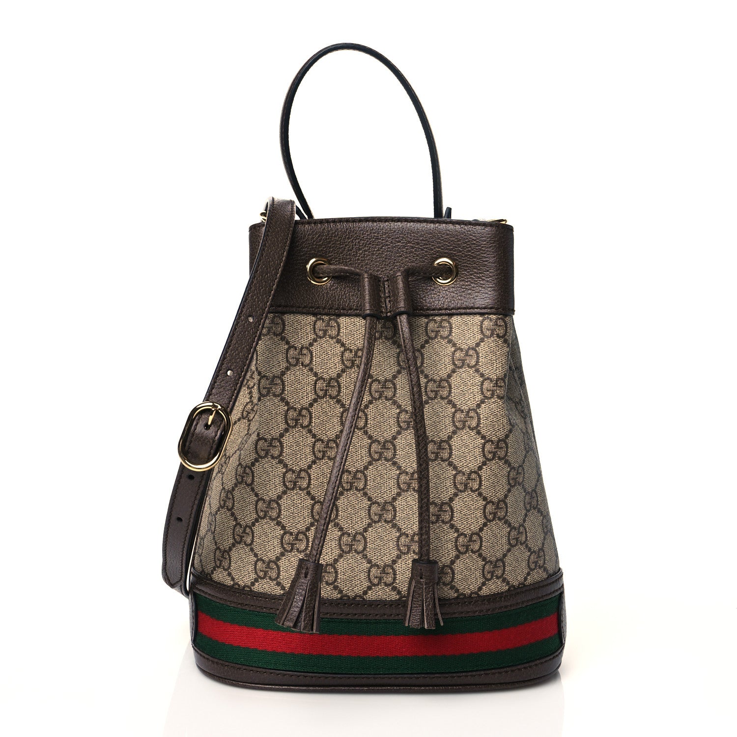 Gucci GG Supreme Monogram Web Small Ophidia Bucket Bag Brown 1 of 10