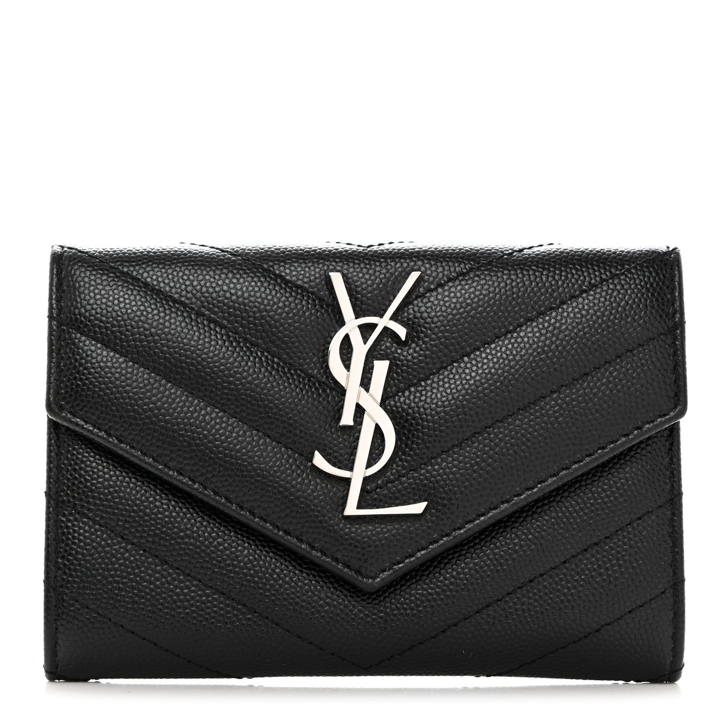 Grain De Poudre Matelasse Chevron Small Monogram Envelope Wallet Black