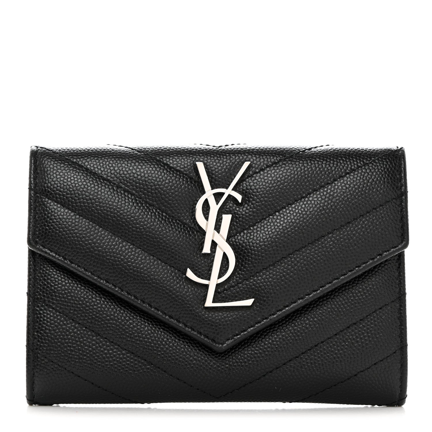 Saint Laurent Grain De Poudre Matelasse Chevron Small Monogram Envelope Wallet Black 1 of 7