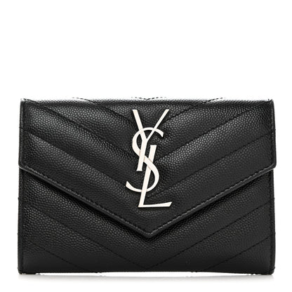 Saint Laurent Grain De Poudre Matelasse Chevron Small Monogram Envelope Wallet Black 1 of 7