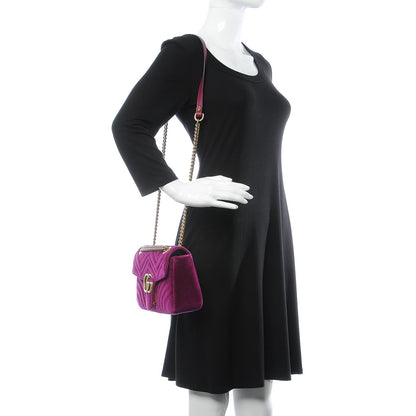 Gucci Velvet Matelasse Small GG Marmont Shoulder Bag Fuchsia Violet Cyclamen 2 of 7