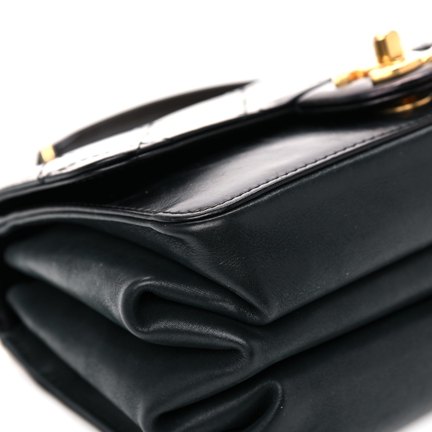 Iridescent Calfskin Quilted Small Straight Lined Flap Black
