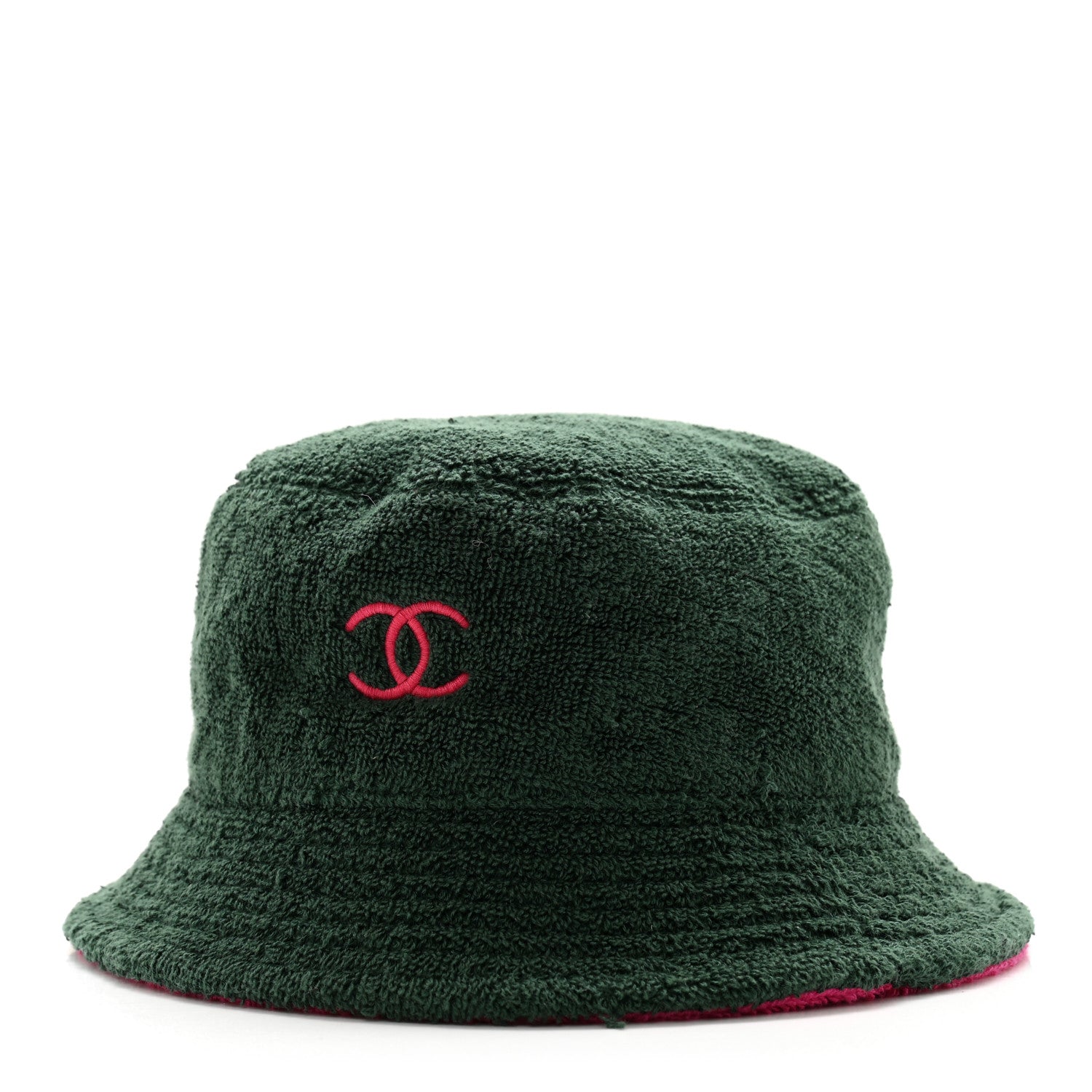 Chanel Cotton Terry Cloth CC Bucket Hat M Green Pink 1 of 10