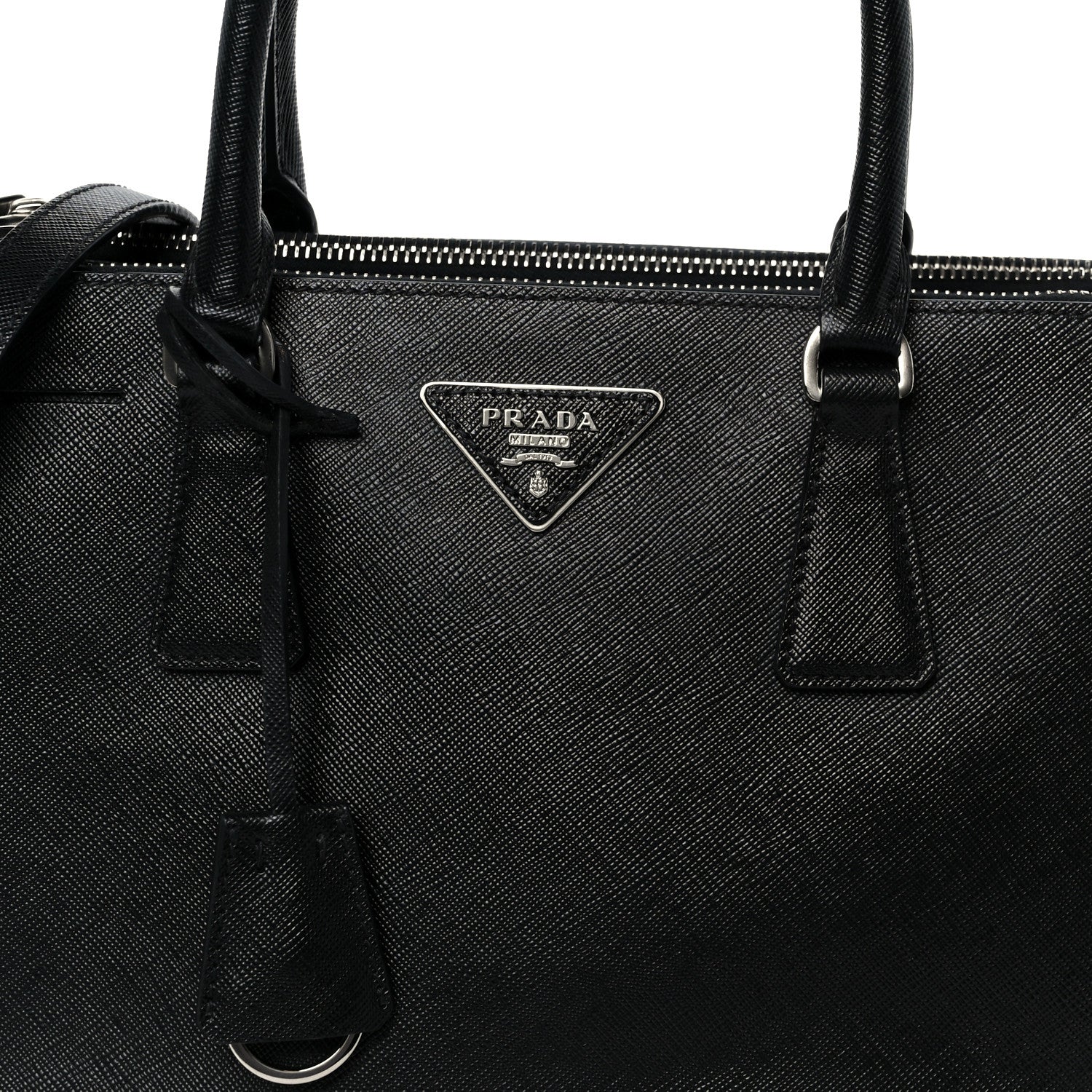 Prada Saffiano Small Galleria Double Zip Tote Black Talco 9 of 11