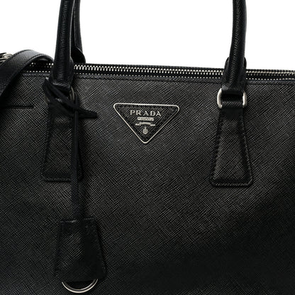 Prada Saffiano Small Galleria Double Zip Tote Black Talco 9 of 11