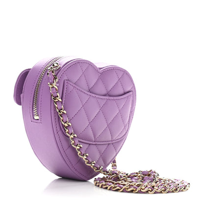 Chanel Lambskin Quilted CC In Love Heart Clutch With Chain Purple 3 of 10