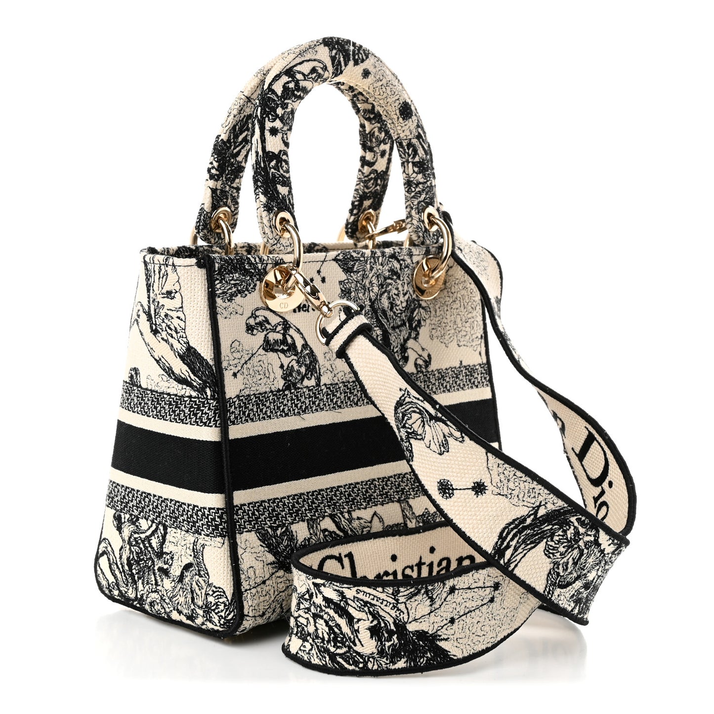 Canvas Embroidered Zodiac Toile De Jouy Medium Lady D-Lite Latte