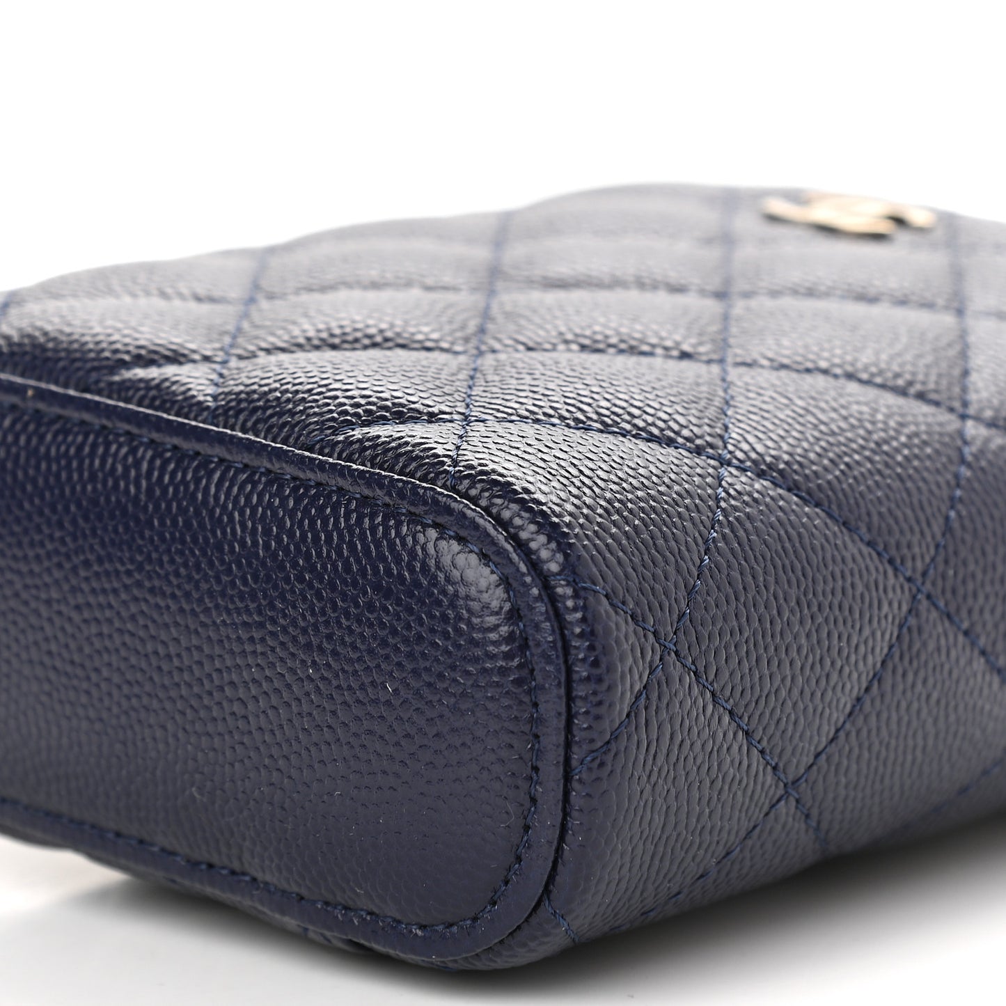 Caviar Quilted Small Vertical Coco Beauty Vanity Case With Chain Navy