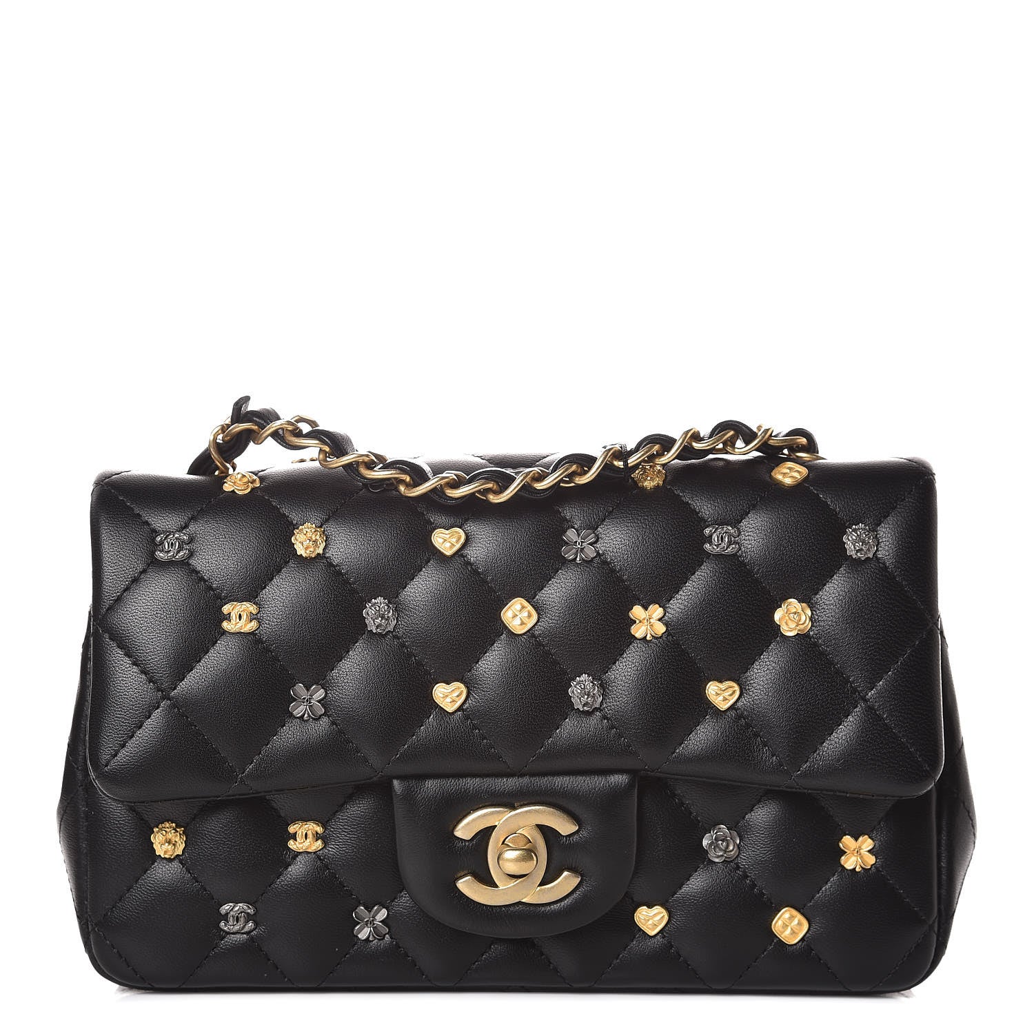 Chanel Lambskin Quilted Studded Mini Rectangular Flap Black 1 of 10