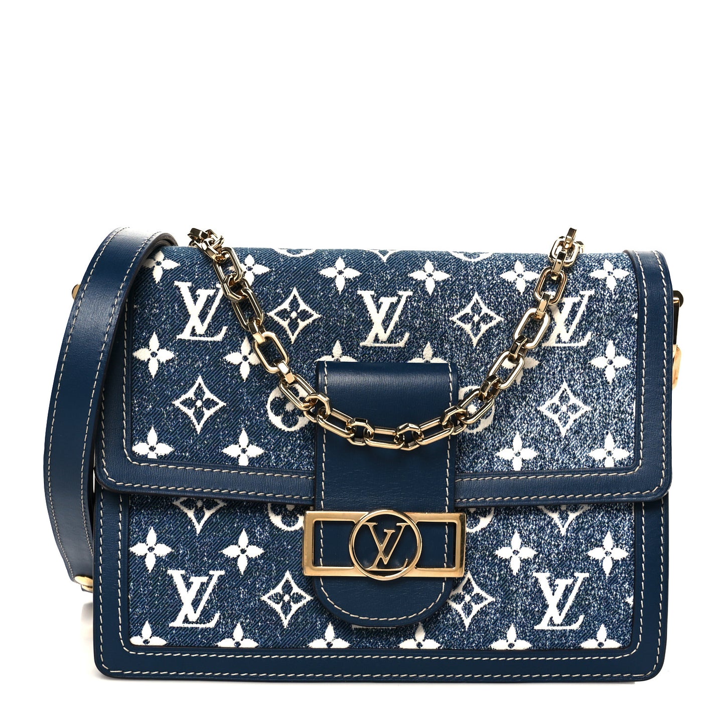 Denim Monogram Jacquard Dauphine MM Bleu