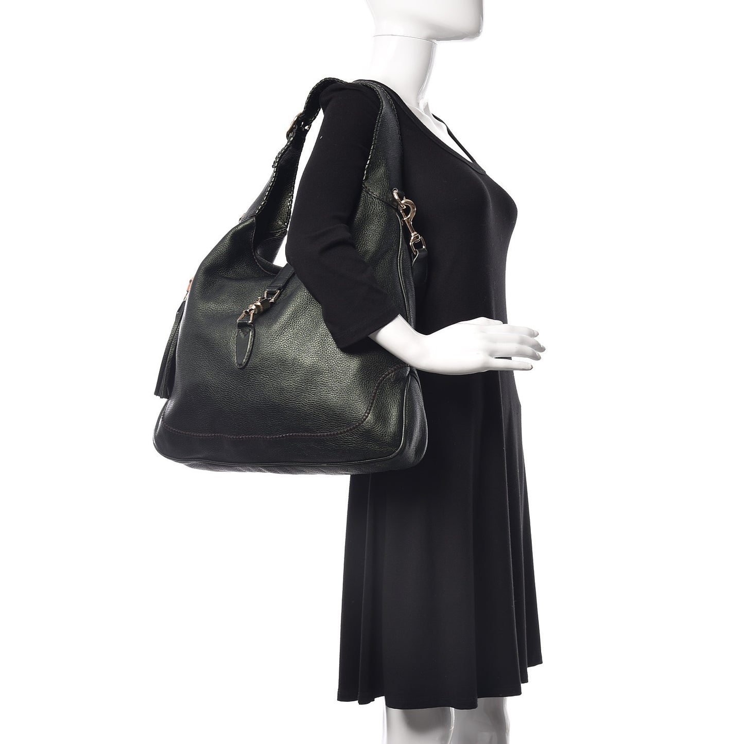 Metallic Pebbled Calfskin Large New Jackie Shoulder Bag Green