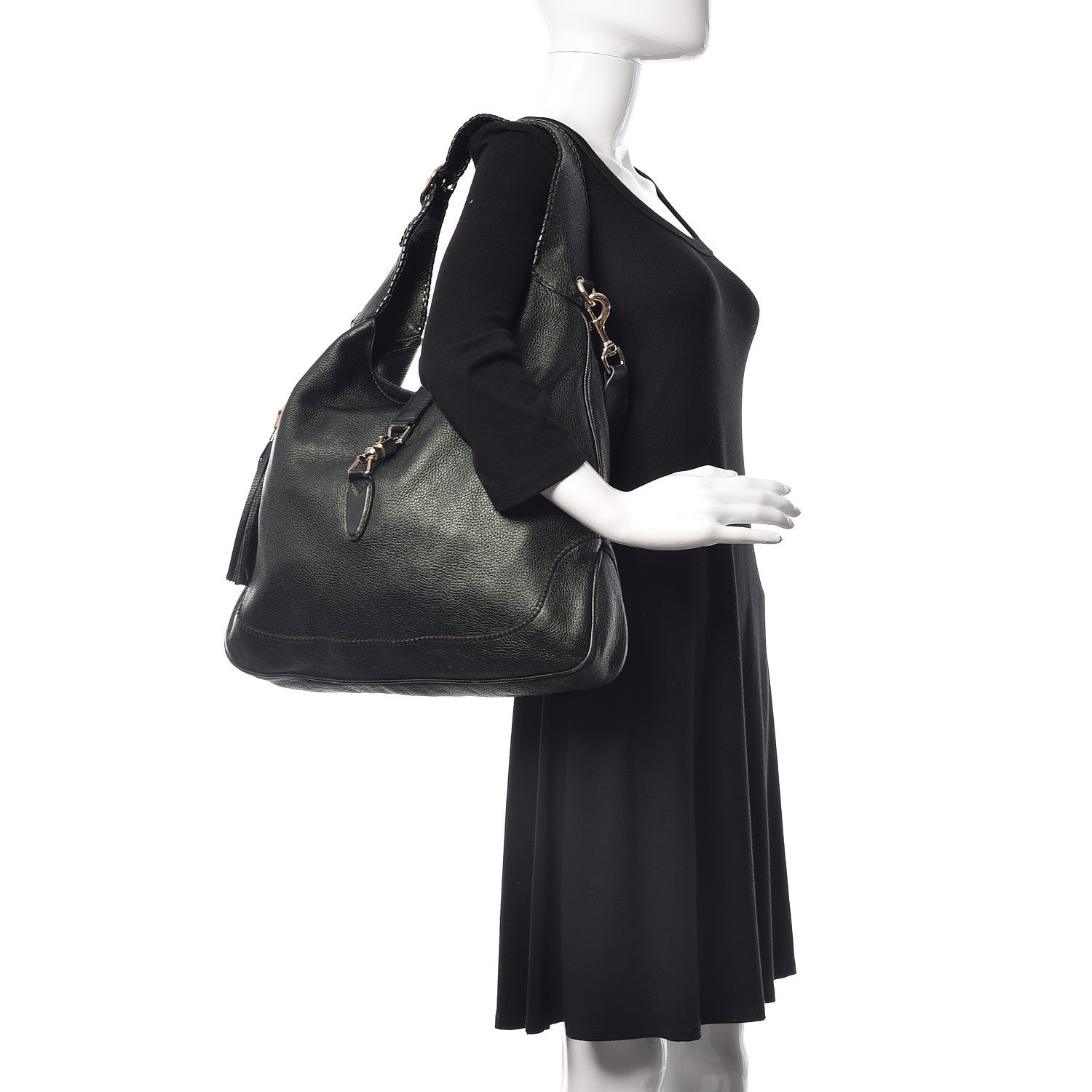 Gucci Metallic Pebbled Calfskin Large New Jackie Shoulder Bag Green 3 of 11