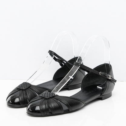 Chanel Grained Calfskin Patent CC Flats 37 Black 3 of 7
