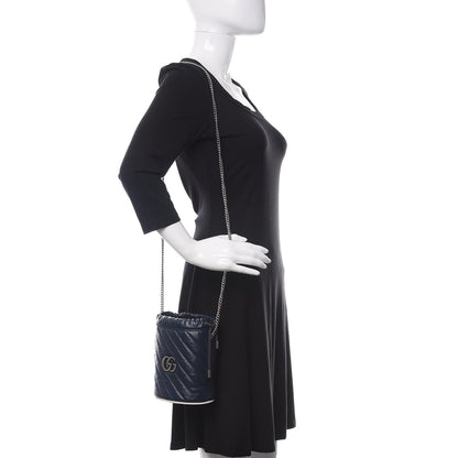 Gucci Vintage Effect Calfskin Matelasse Diagonal Mini Torchon GG Marmont 2.0 Bucket Bag Blue Agata Mystic White 2 of 11
