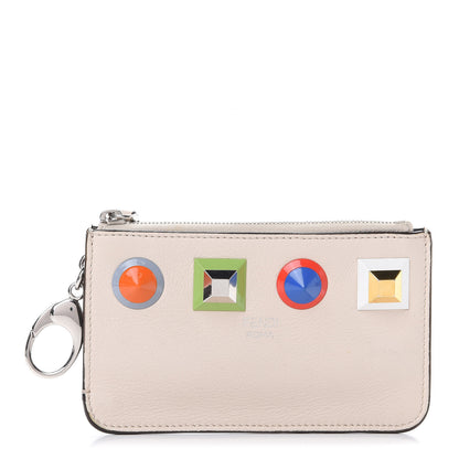 Fendi Vitello Dolce Studded Large Coin Pouch Key Case Camelia Multicolor 1 of 6