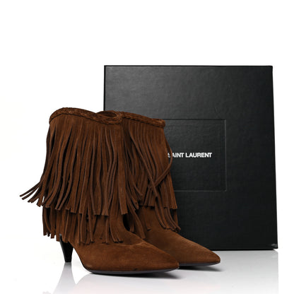 Saint Laurent Suede Fringe Charlotte Ankle Boots 35 Tan 8 of 8
