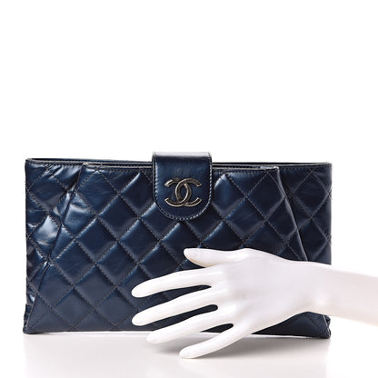 Chanel Glazed Calfskin Quilted Coco Pleats Clutch Navy 2 of 8