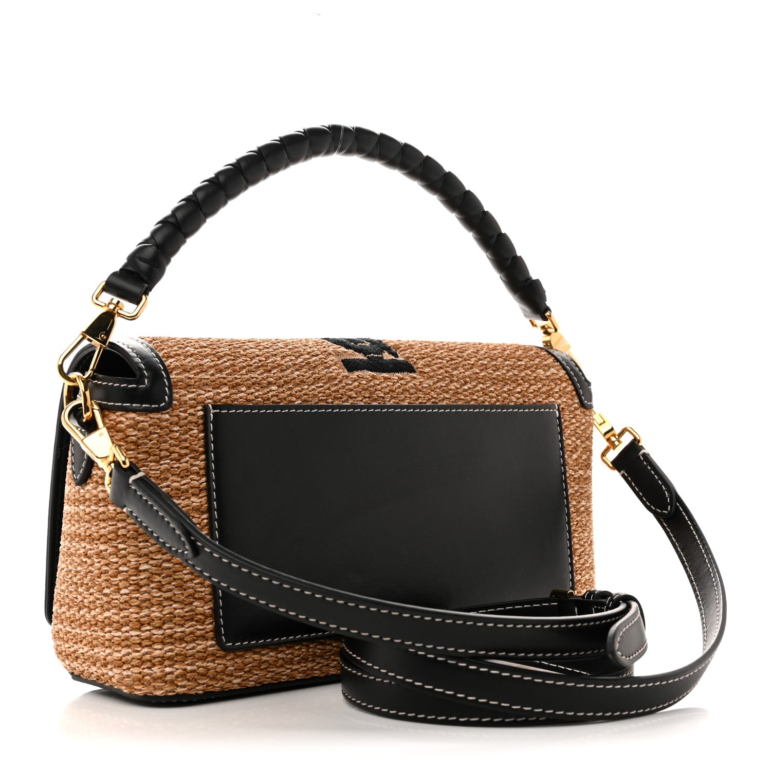 Burberry Raffia Calfskin TB Small Note Crossbody Bag Natural Black