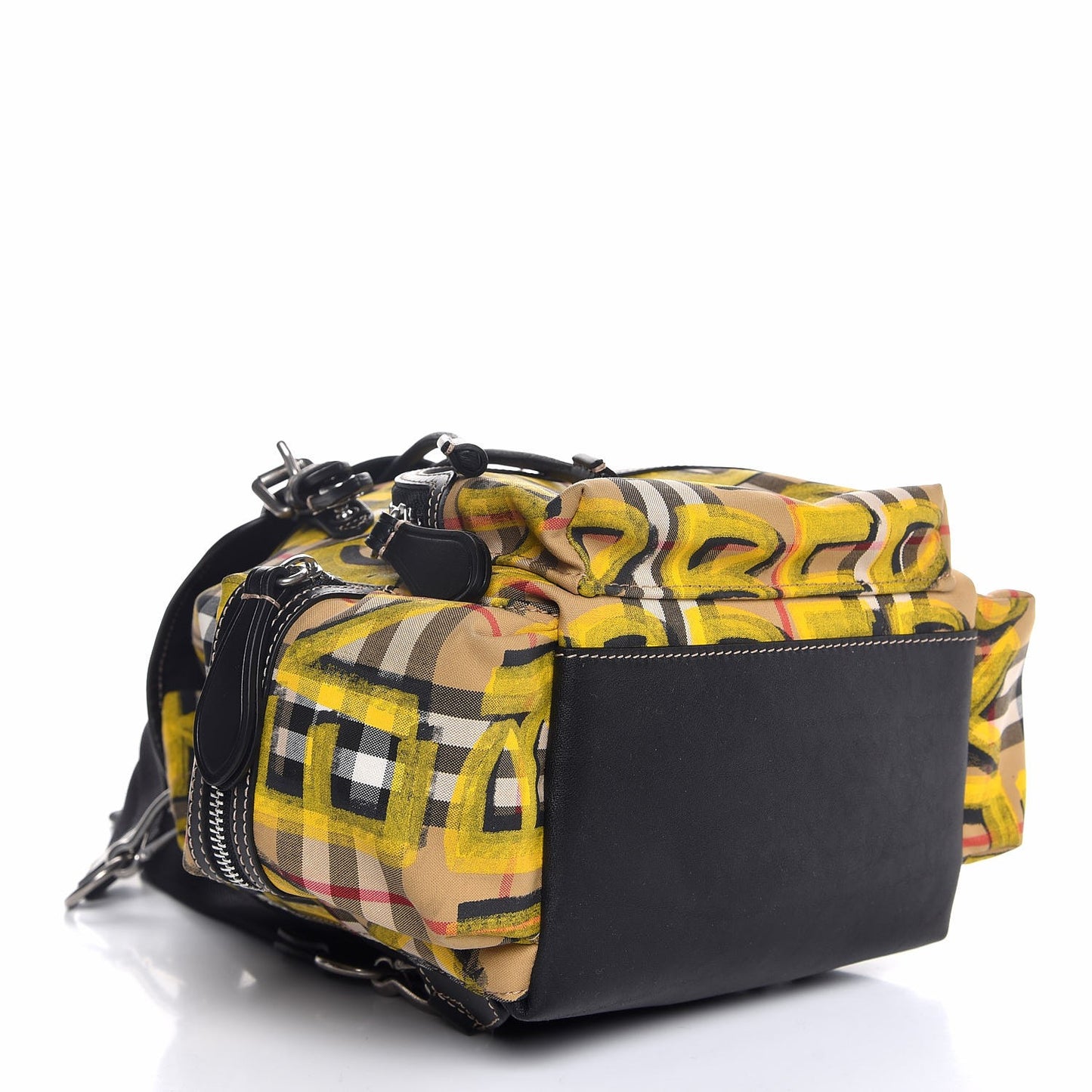 Calfskin Haymarket Check Graffiti Print Small Rucksack Backpack Yellow