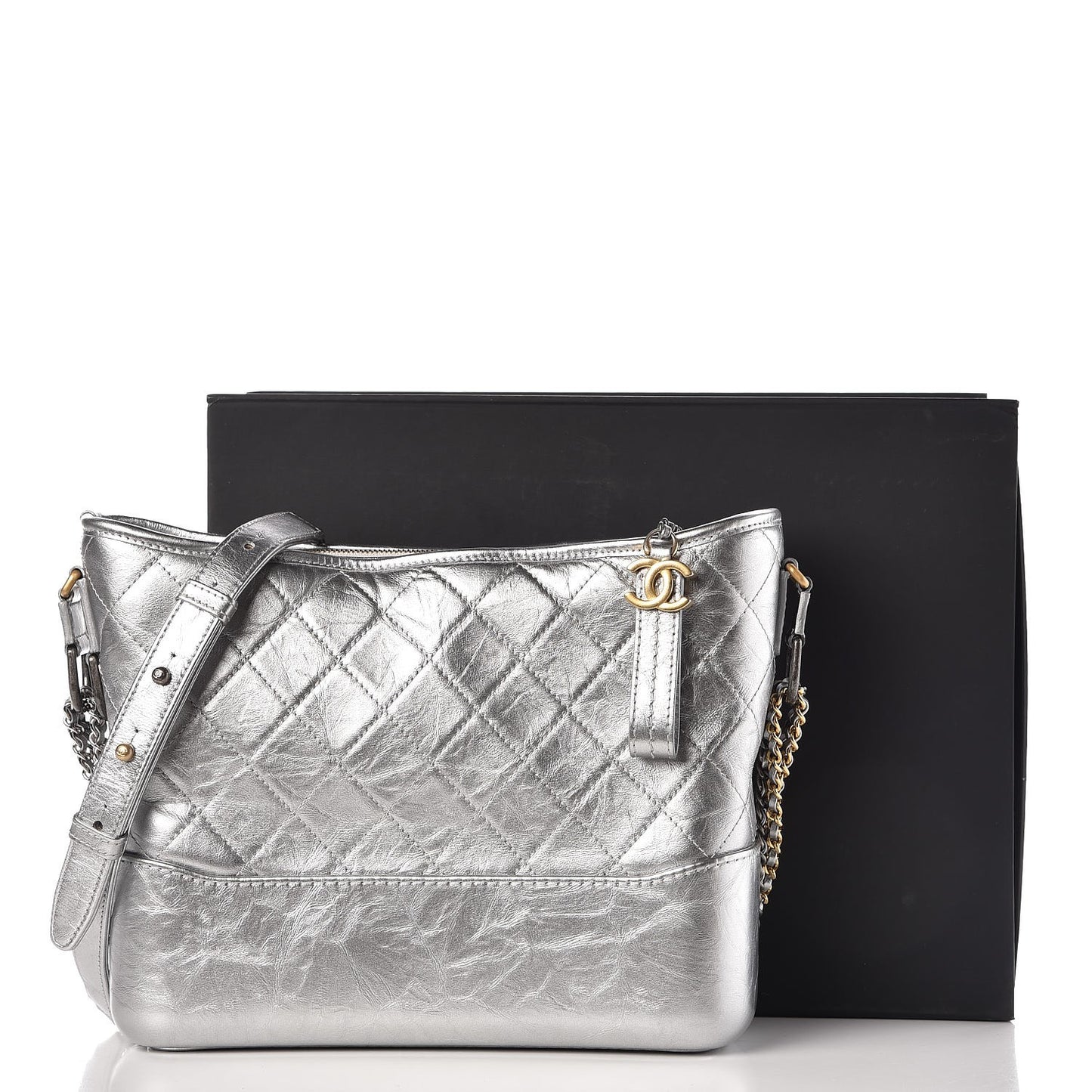 Metallic Aged Calfskin Quilted Medium Gabrielle Silver