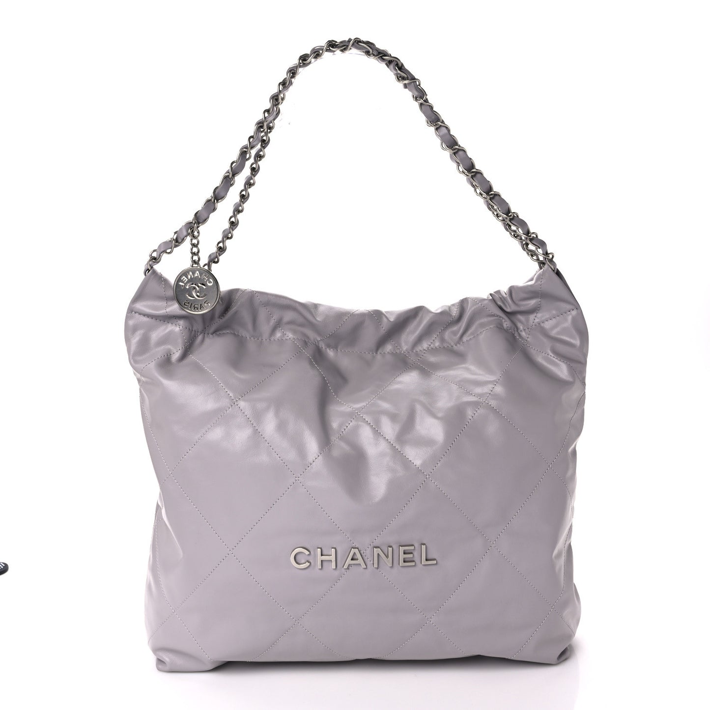 Shiny Calfskin Quilted Chanel 22 Light Grey