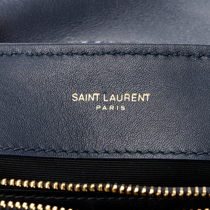 Saint Laurent Striped Denim Y Quilted Monogram Small Loulou Chain Satchel Marine Vintage White 6 of 12