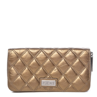 Chanel Metallic Aged Calfskin Quilted Paris New York PNY Wallet Dark Gold 1 of 10