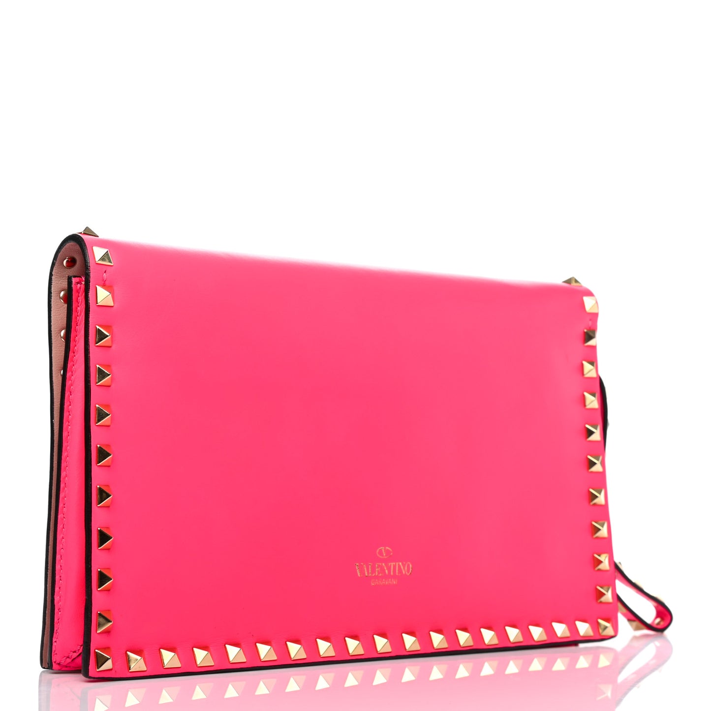 Nappa Rockstud Wristlet Clutch Fuxia Fluo
