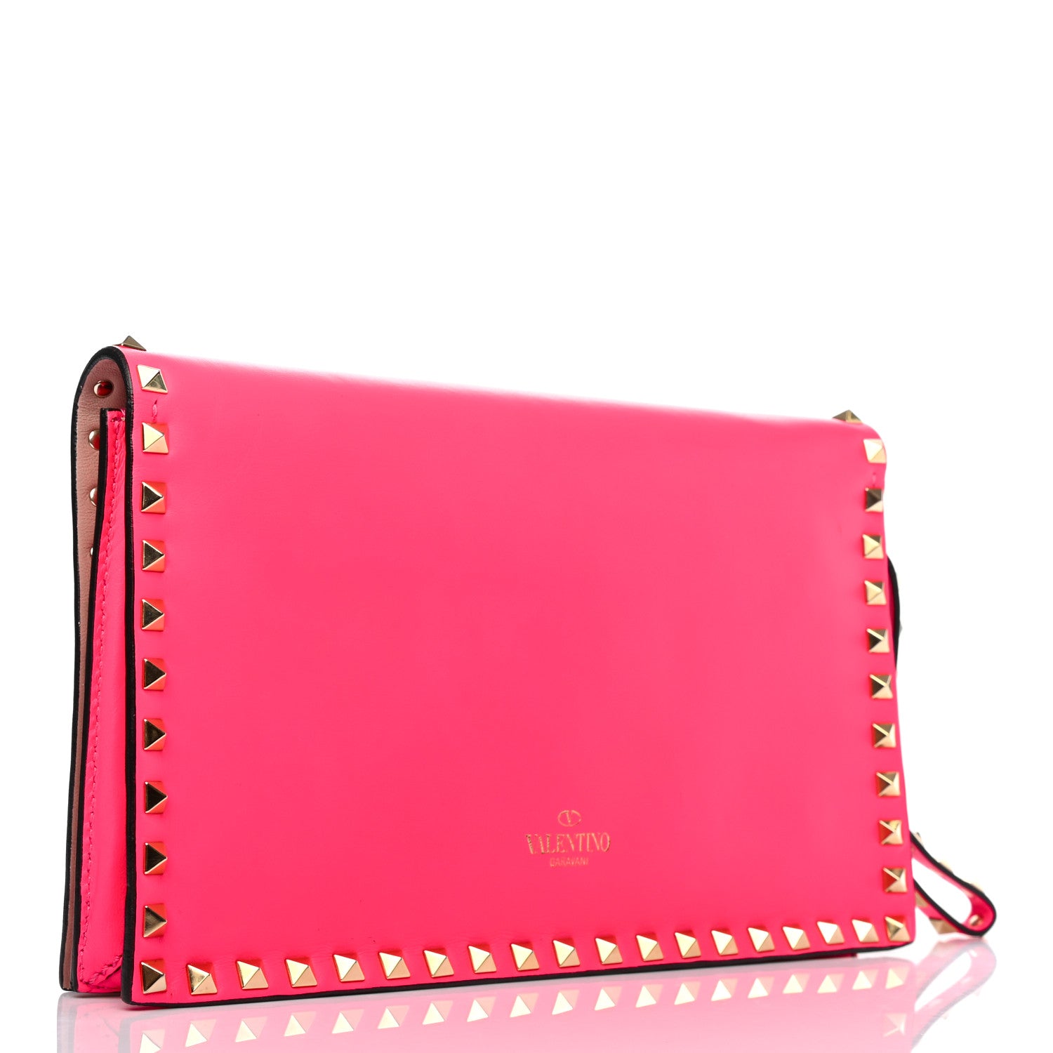Valentino Garavani Nappa Rockstud Wristlet Clutch Fuxia Fluo 2 of 7