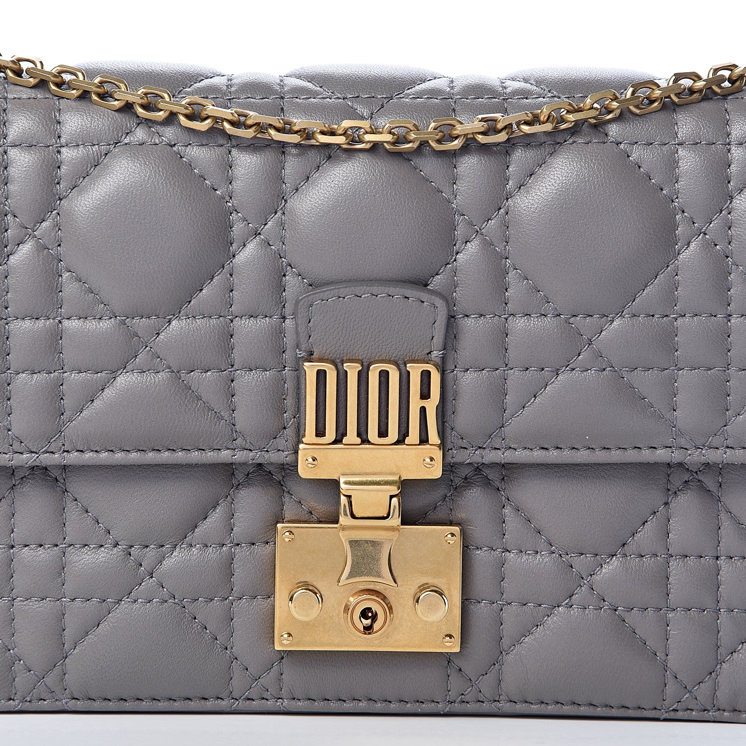 Christian Dior Lambskin Cannage Dioraddict Wallet on Chain Clutch Grey 9 of 14