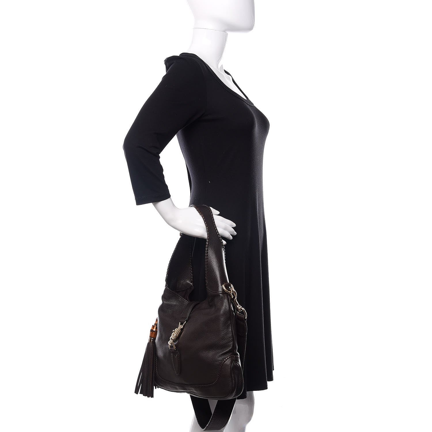 Gucci Calfskin Medium New Jackie Shoulder Bag Dark Brown 3 of 10