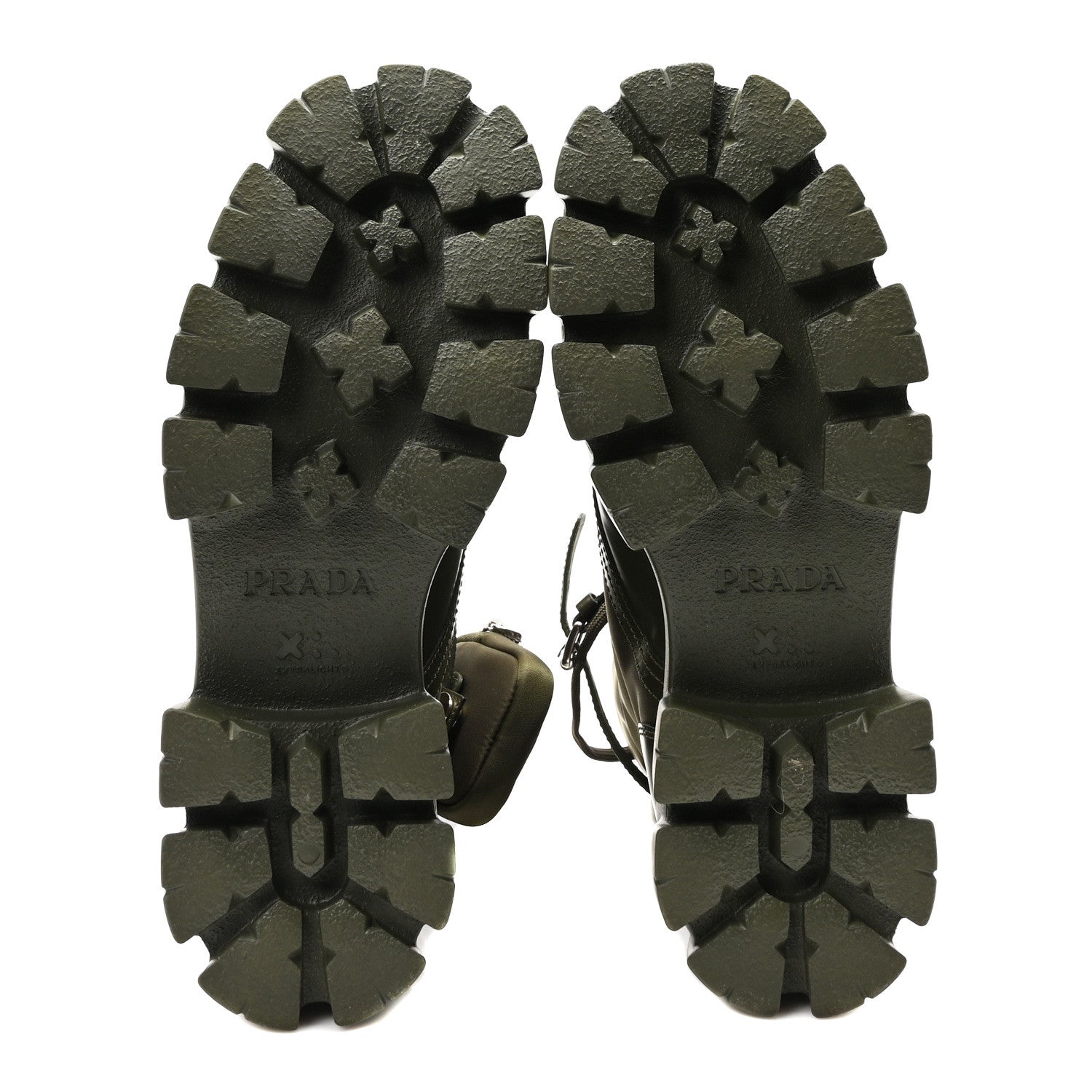 Prada Spazzolato Rois Re-Nylon Metal Triangle Logo Monolith Pouch Pocket 55mm Boots 41 Militare 6 of 8