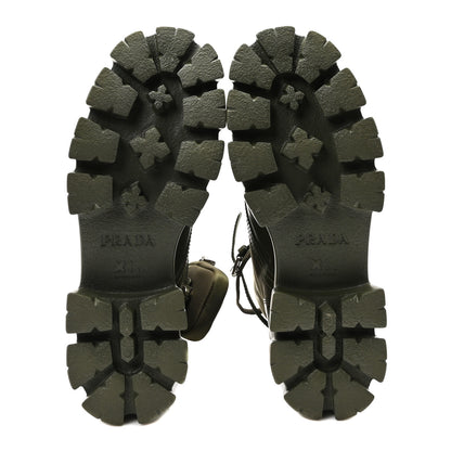 Prada Spazzolato Rois Re-Nylon Metal Triangle Logo Monolith Pouch Pocket 55mm Boots 41 Militare 6 of 8