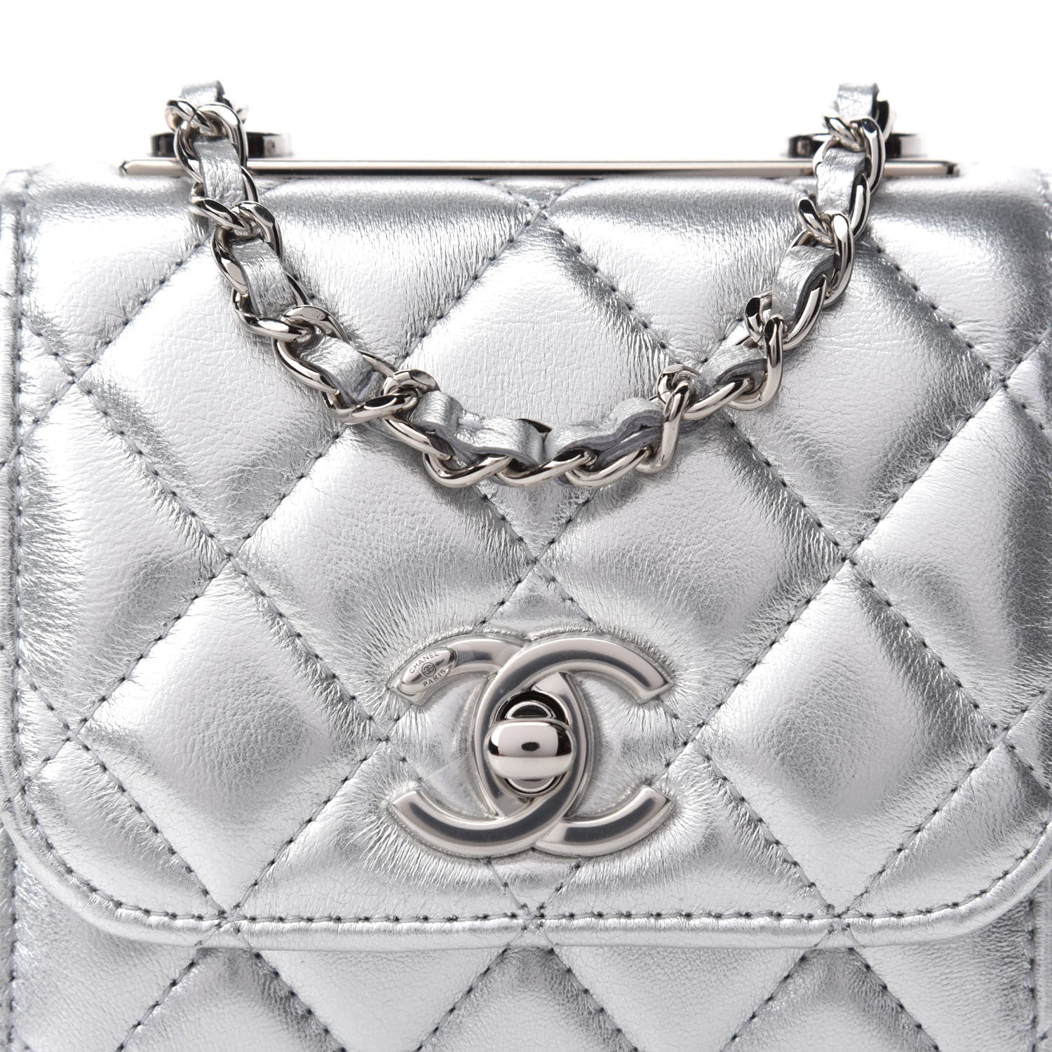 Chanel Metallic Lambskin Quilted Mini Trendy CC Clutch With Chain Silver 11 of 12