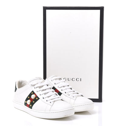 Gucci Calfskin Web Pearl Studded Womens Ace Sneakers 35.5 White 9 of 9
