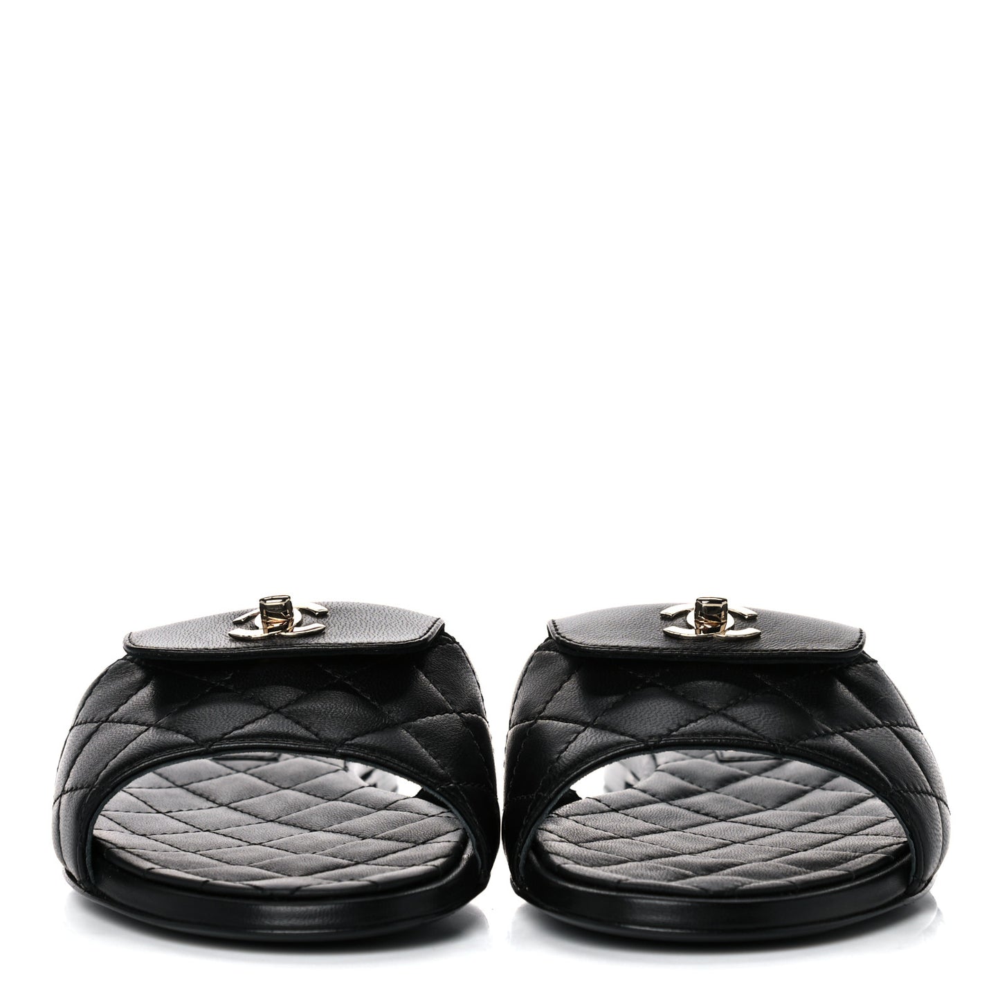 Lambskin Quilted CC Turnlock Sandals 37 Black