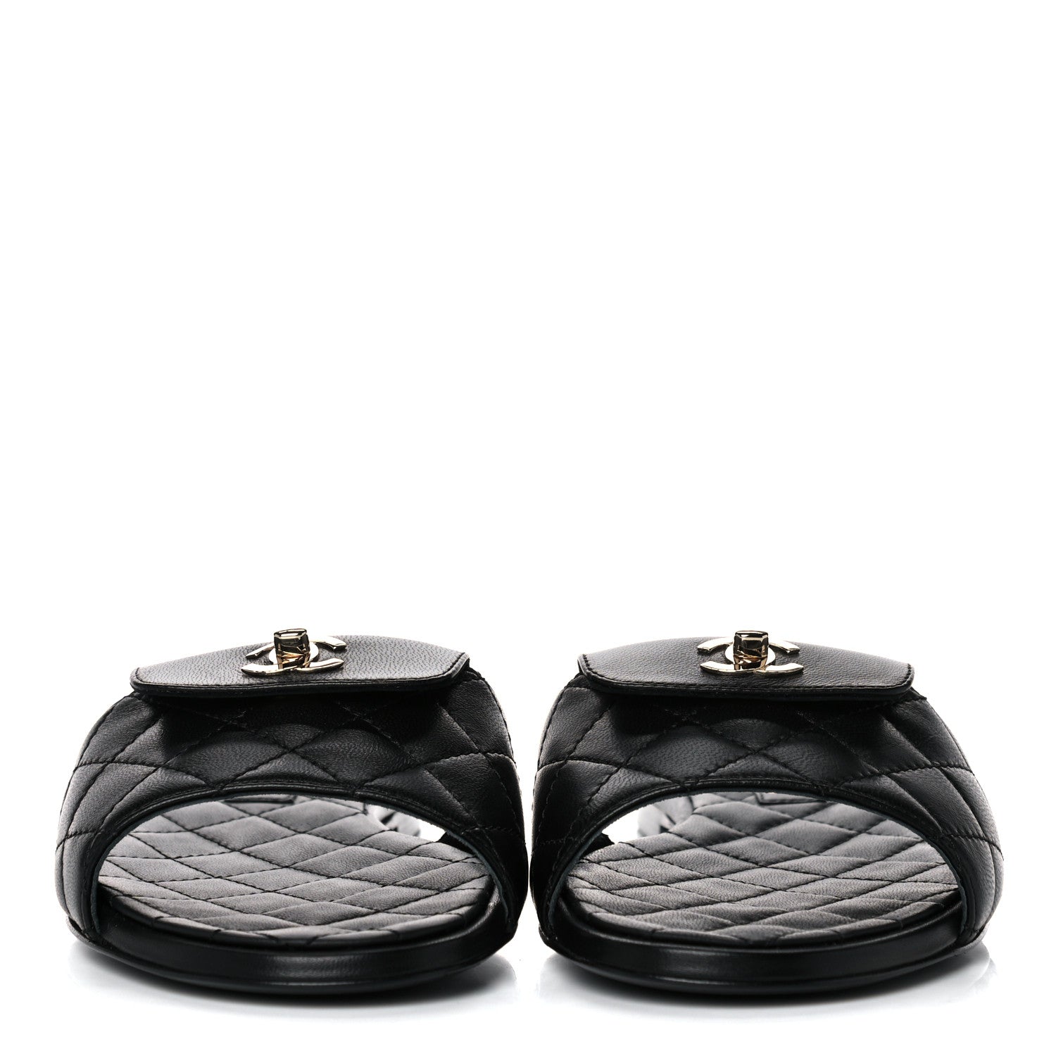 Chanel Lambskin Quilted CC Turnlock Sandals 37 Black 2 of 9