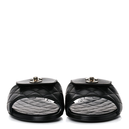 Chanel Lambskin Quilted CC Turnlock Sandals 37 Black 2 of 9
