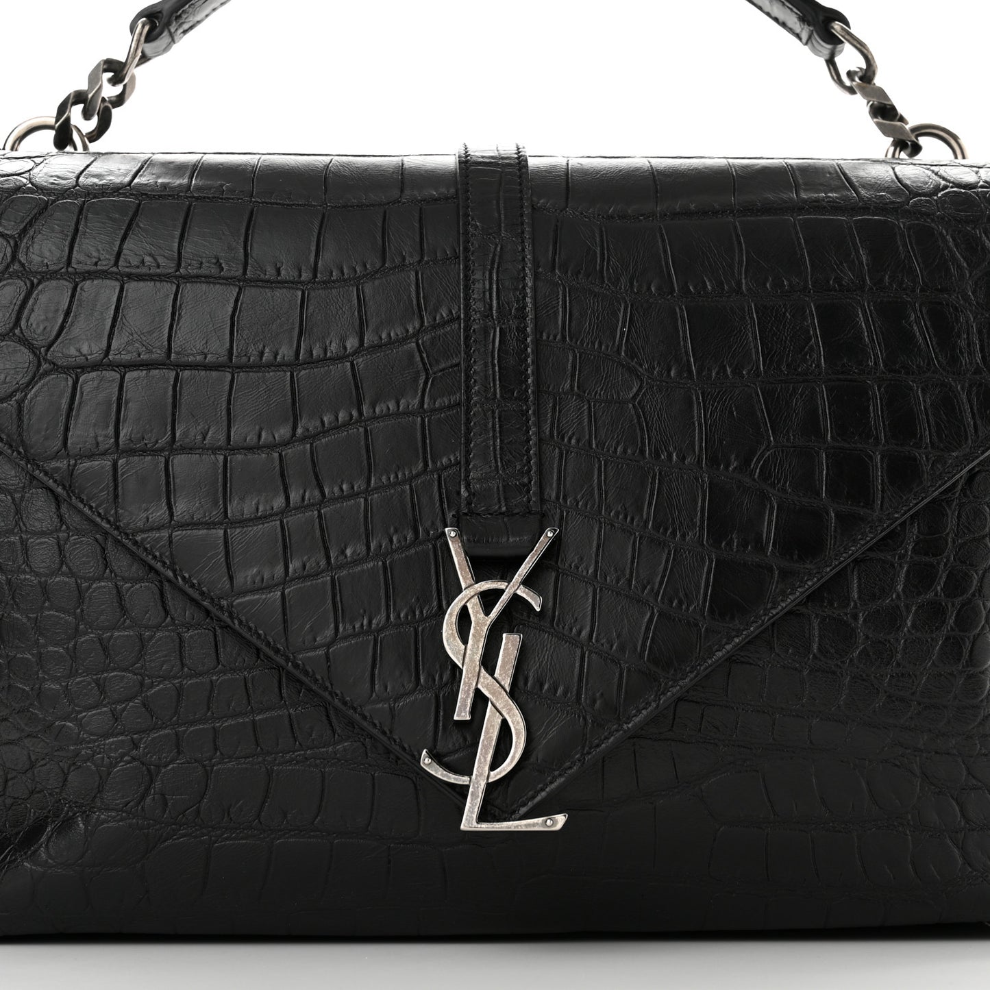 Calfskin Crocodile Embossed Monogram Large College Satchel Black