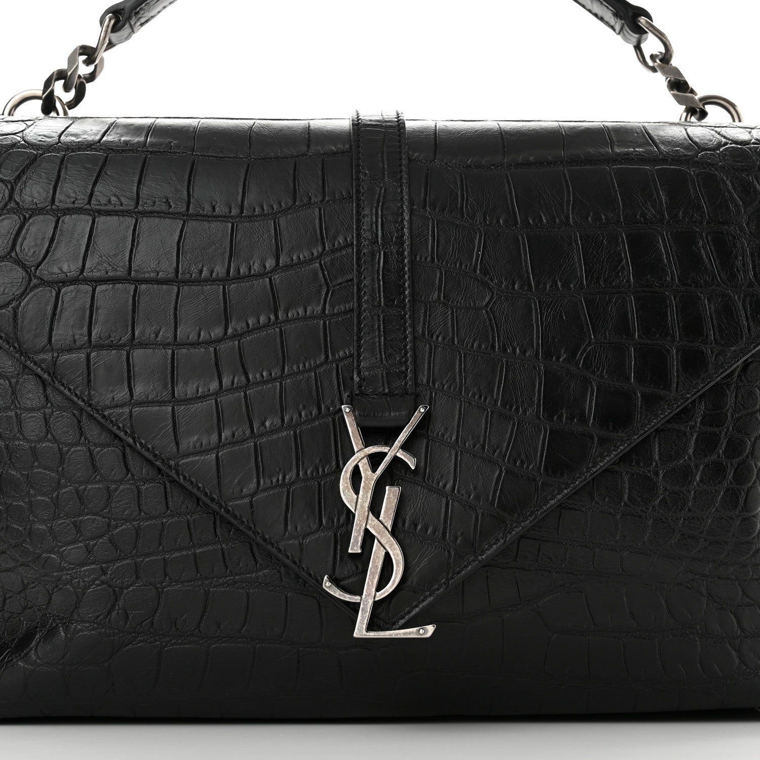 Saint Laurent Calfskin Crocodile Embossed Monogram Large College Satchel Black 7 of 9