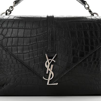 Saint Laurent Calfskin Crocodile Embossed Monogram Large College Satchel Black 7 of 9