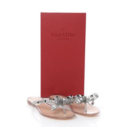 Valentino Garavani PVC Jelly Rockstud Bow Thong Sandals 35 Silver 8 of 8