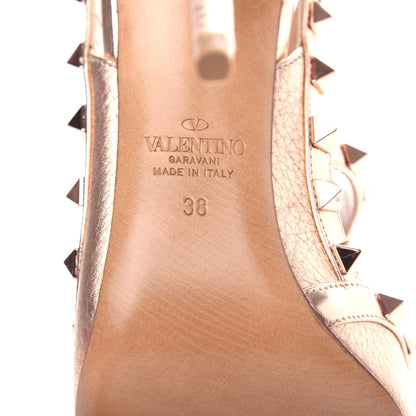 Valentino Garavani Metallic Pebbled Calfskin Rockstud Ankle Strap 100mm Pumps 38 Rame 9 of 12