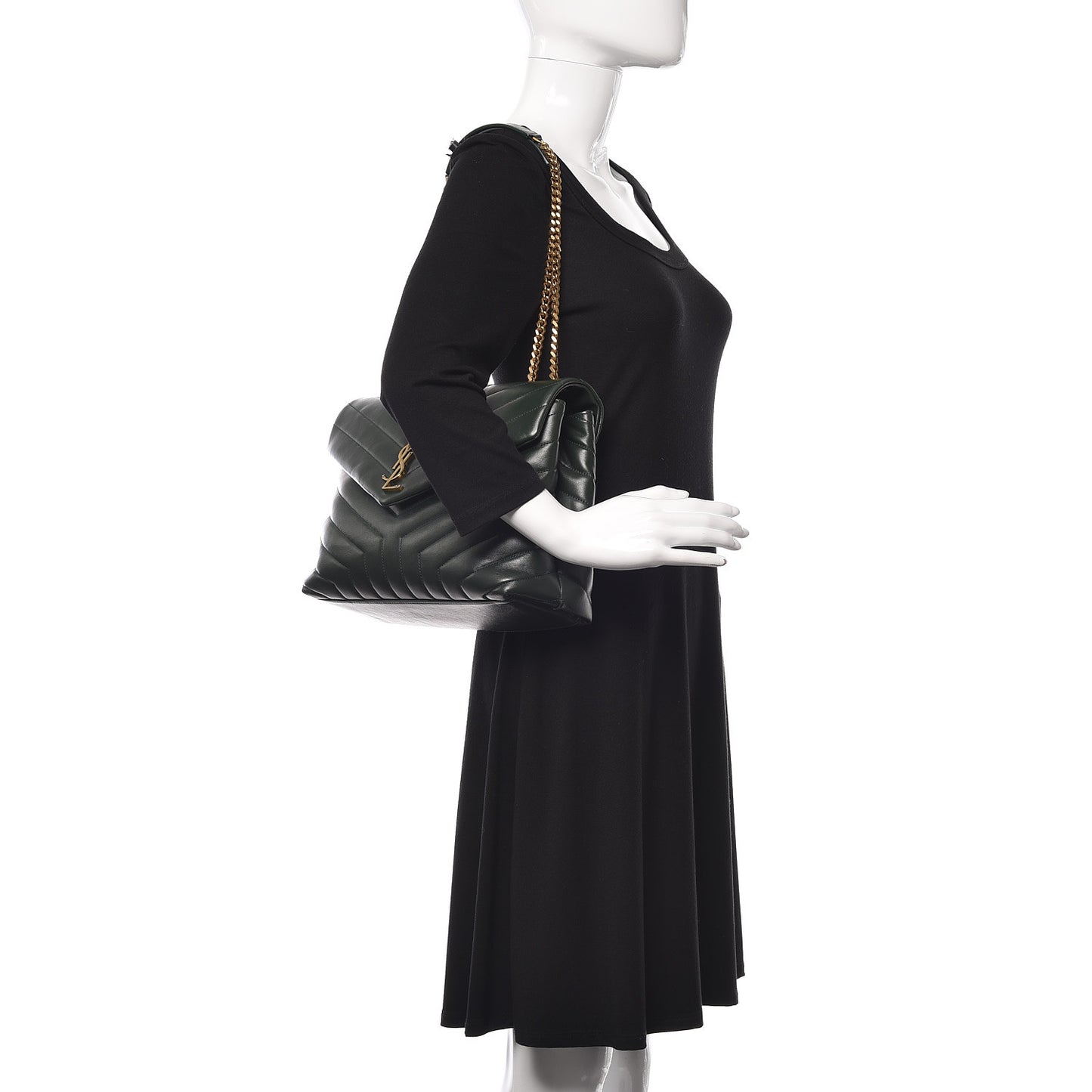 Calfskin Y Quilted Monogram Medium Loulou Chain Satchel Olive