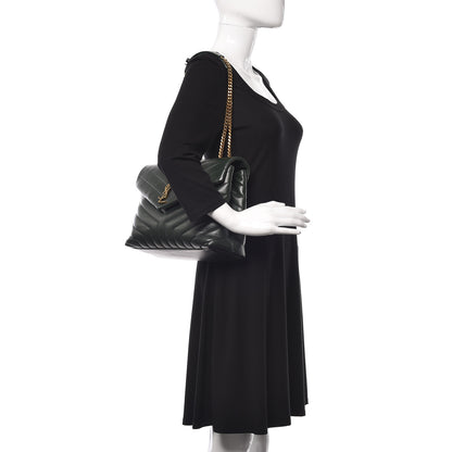 Saint Laurent Calfskin Y Quilted Monogram Medium Loulou Chain Satchel Olive 2 of 12
