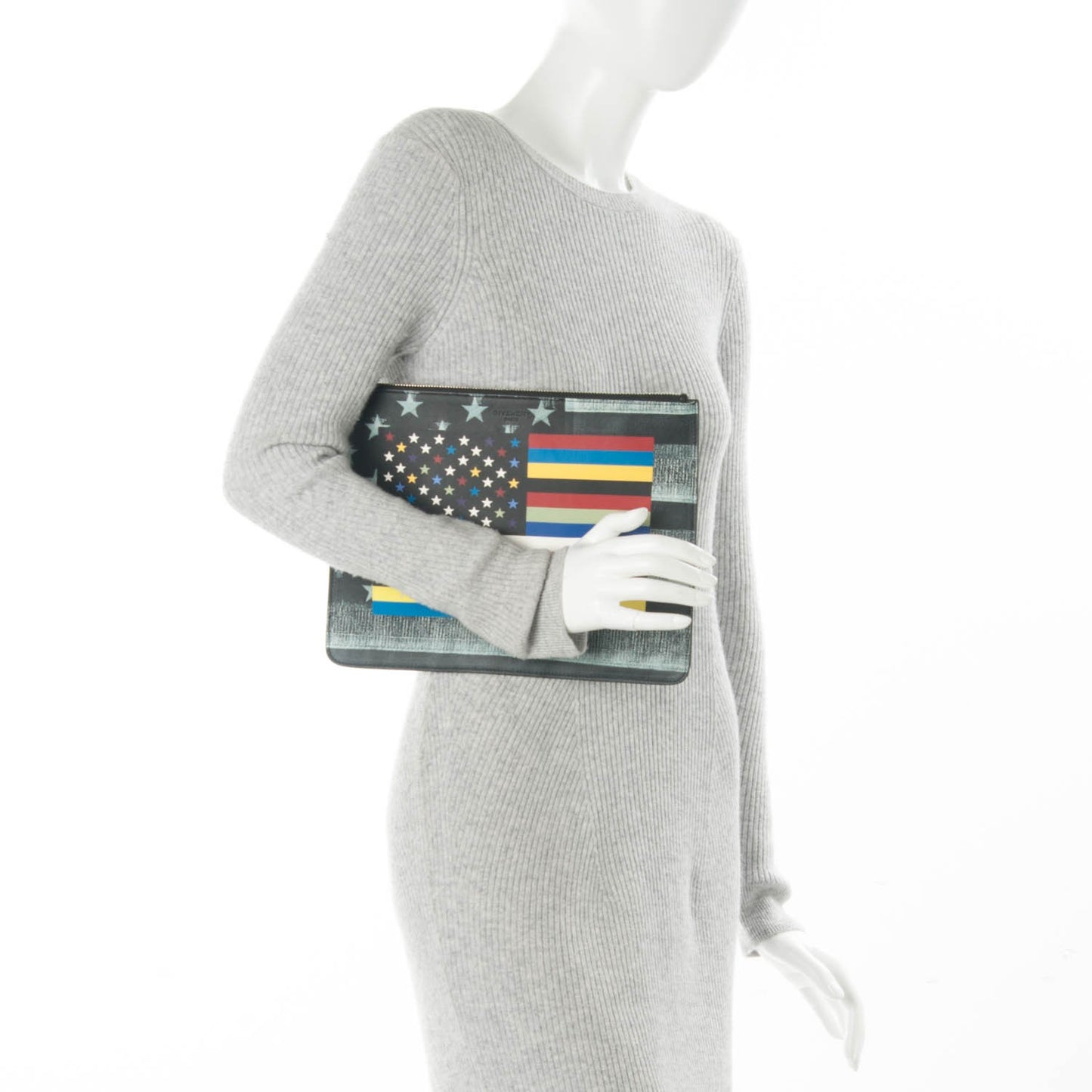 Lambskin Flag Print Zip Pouch Multicolor