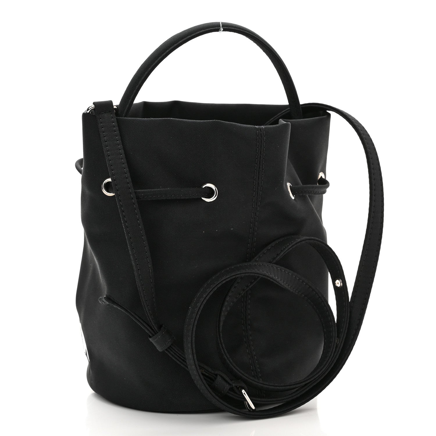 Balenciaga Recycled Sport Nylon Logo Embroidered Wheel Drawstring Bucket Bag XS Black 3 of 9